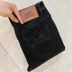 Back Pocket Subtle Printed Solid Black Straight Denim Jeans P141004