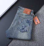 Vintage Fade Camo Pattern Embroidered Jeans V260850