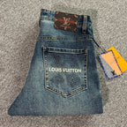 Stitched Monogram & Letter Print Pocket Slim Fit Denim M260701