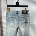 Light Blue Faded Wash Mens Embroidered Pocket Denim Trousers R260516