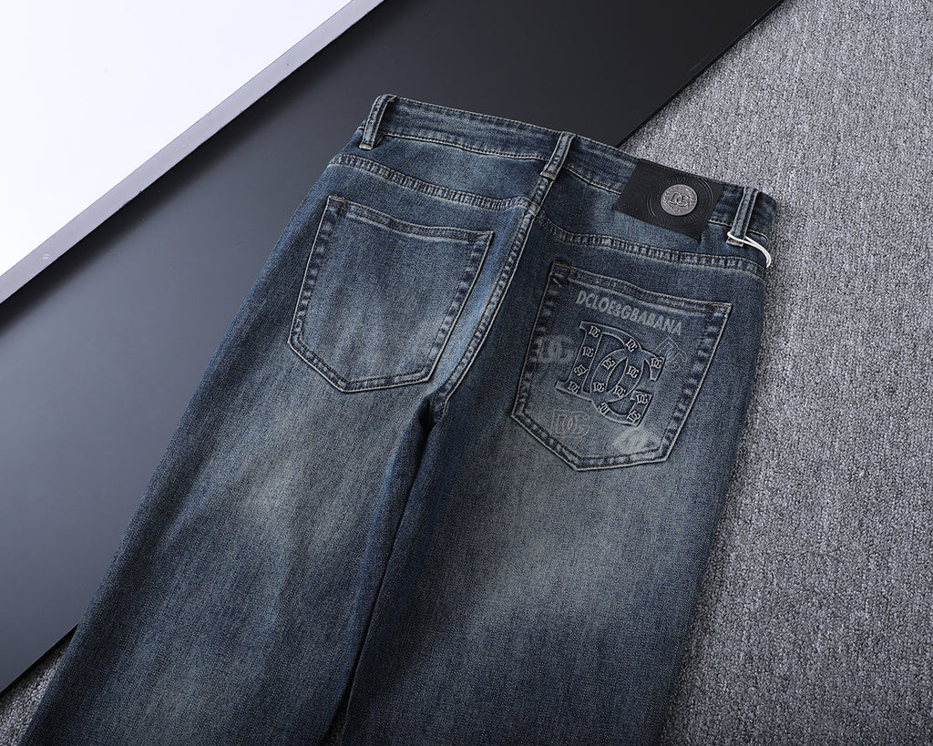 Vintage Embossed Emblem Slim Denim V260822