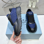 Smooth Leather Fabric Patchwork Triangle Logo Chunky Sole Sneakers S283411