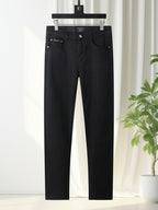 Solid Black Stitched Outline Monogram Slim Denim M260710