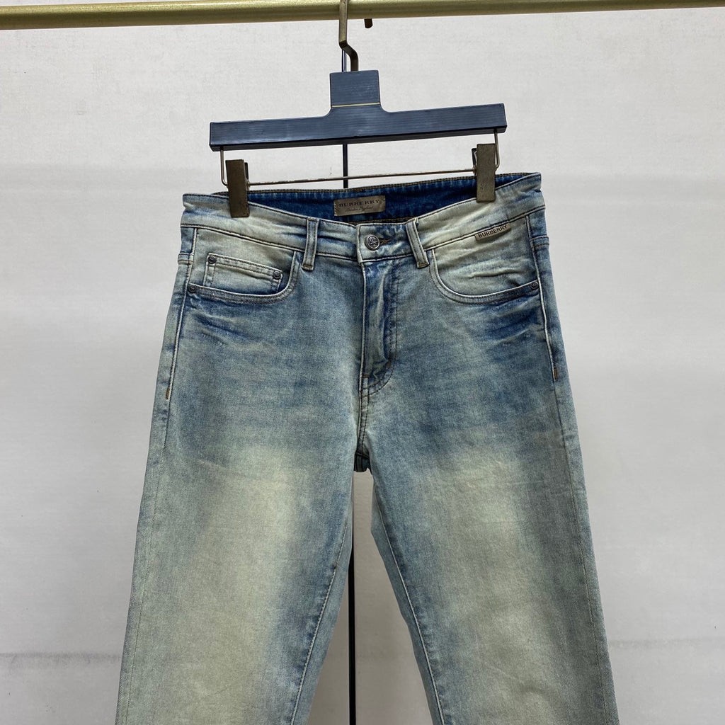 Faded Light Vintage Plaid Knight Print Slim Denim Jeans M260733