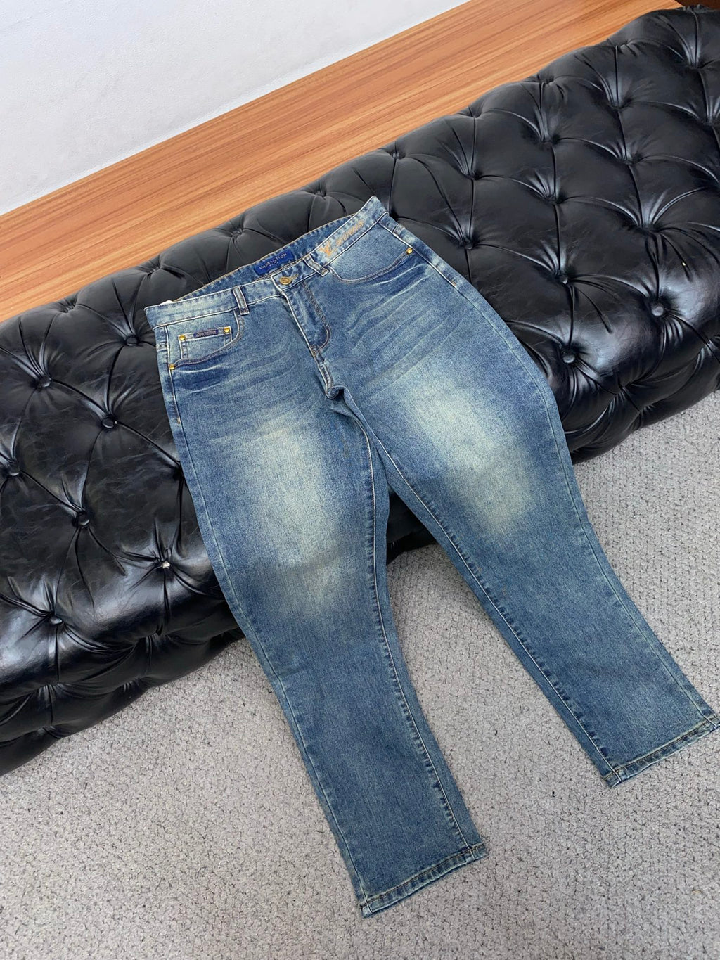 Mid Blue Faded Wash Subtle Printed Pocket Denim Jeans L260615