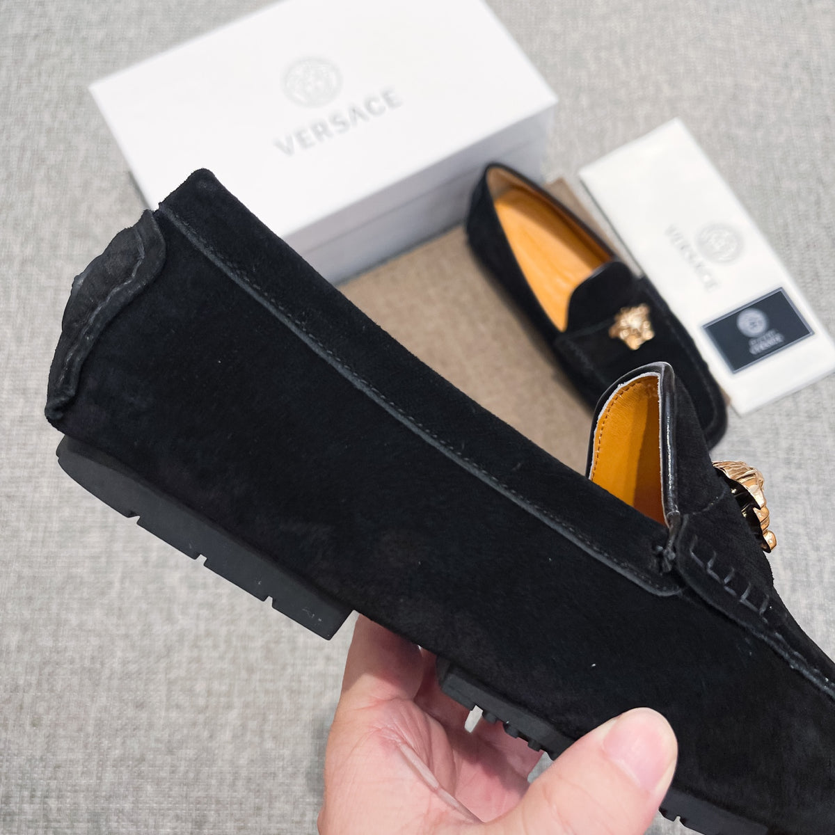 Men's Medusa Gold Emblem Slip-On Loafer Driving Shoes NE190117