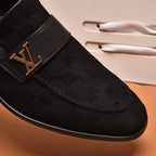 Men's Checkered Embossed Metal Logo Slip-On Loafers NE190123
