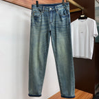 Vintage Wash All-Over Geometric Motif Print Denim Jeans L260645