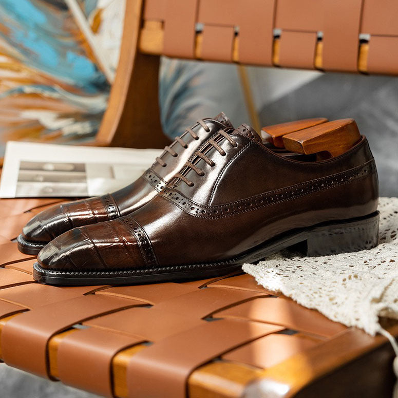 Croc Embossed Cap Toe Oxford Shoes P050504