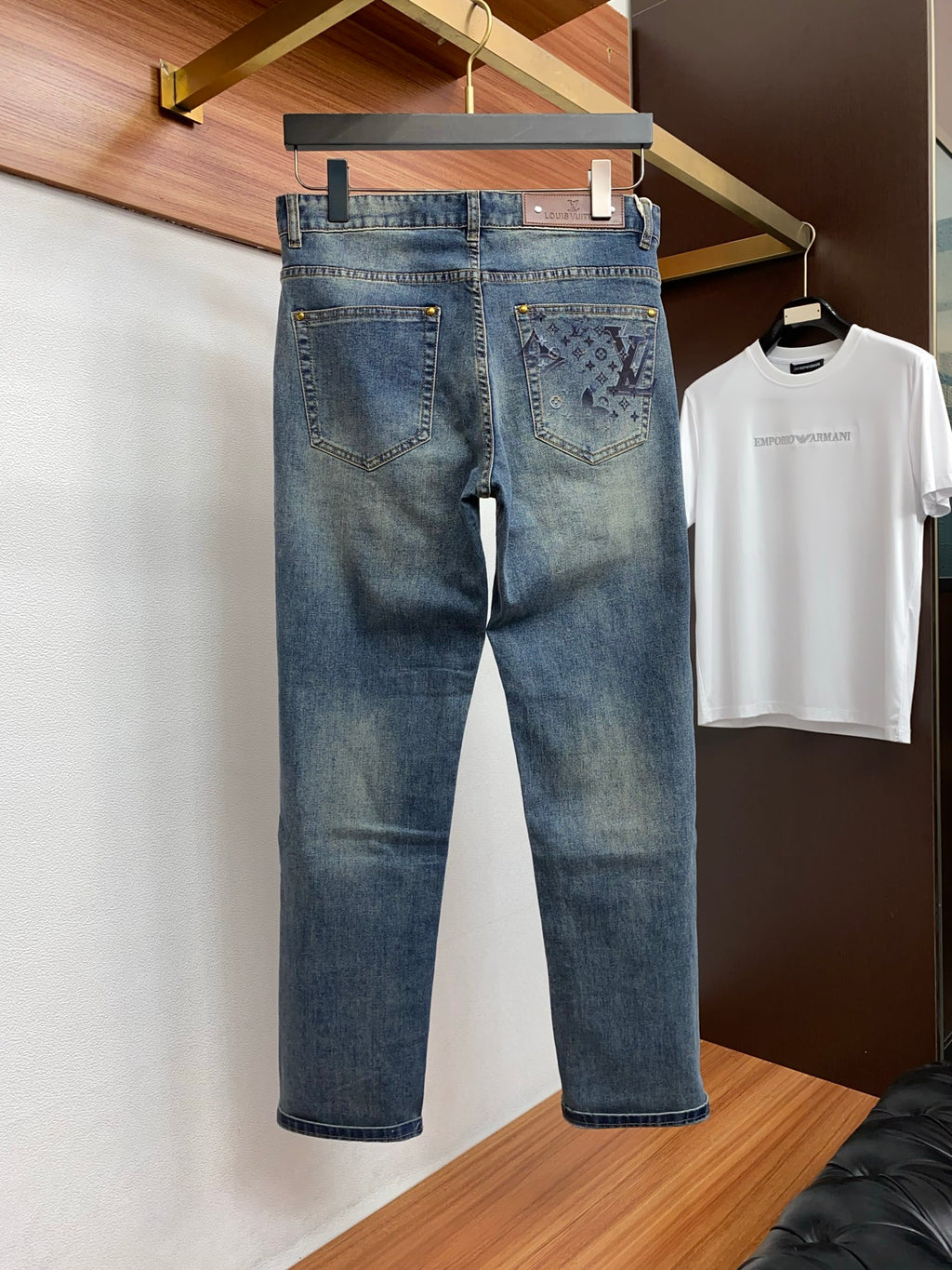 Mid Blue Faded Wash Subtle Printed Pocket Denim Jeans L260615