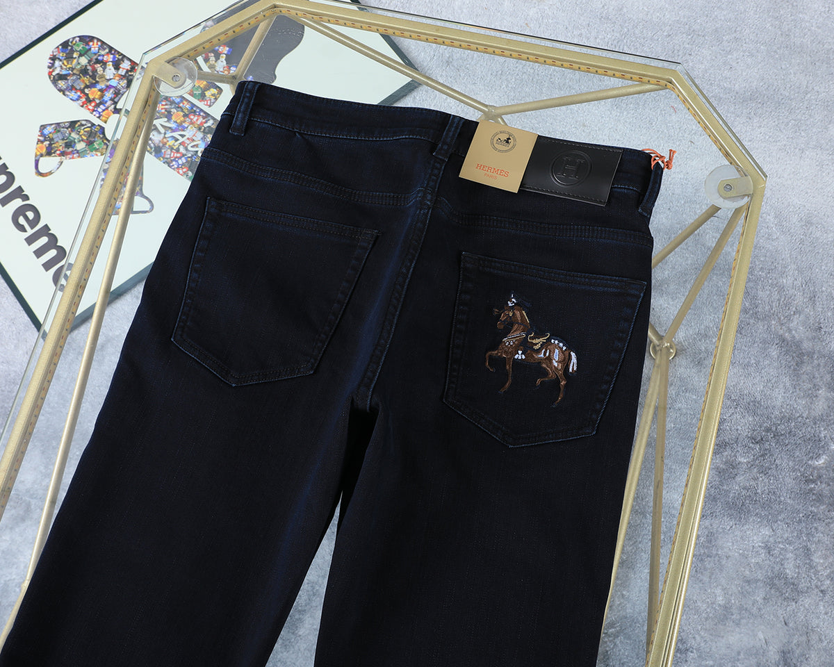 Deep Indigo Horse Embroidery Slim Denim M260709