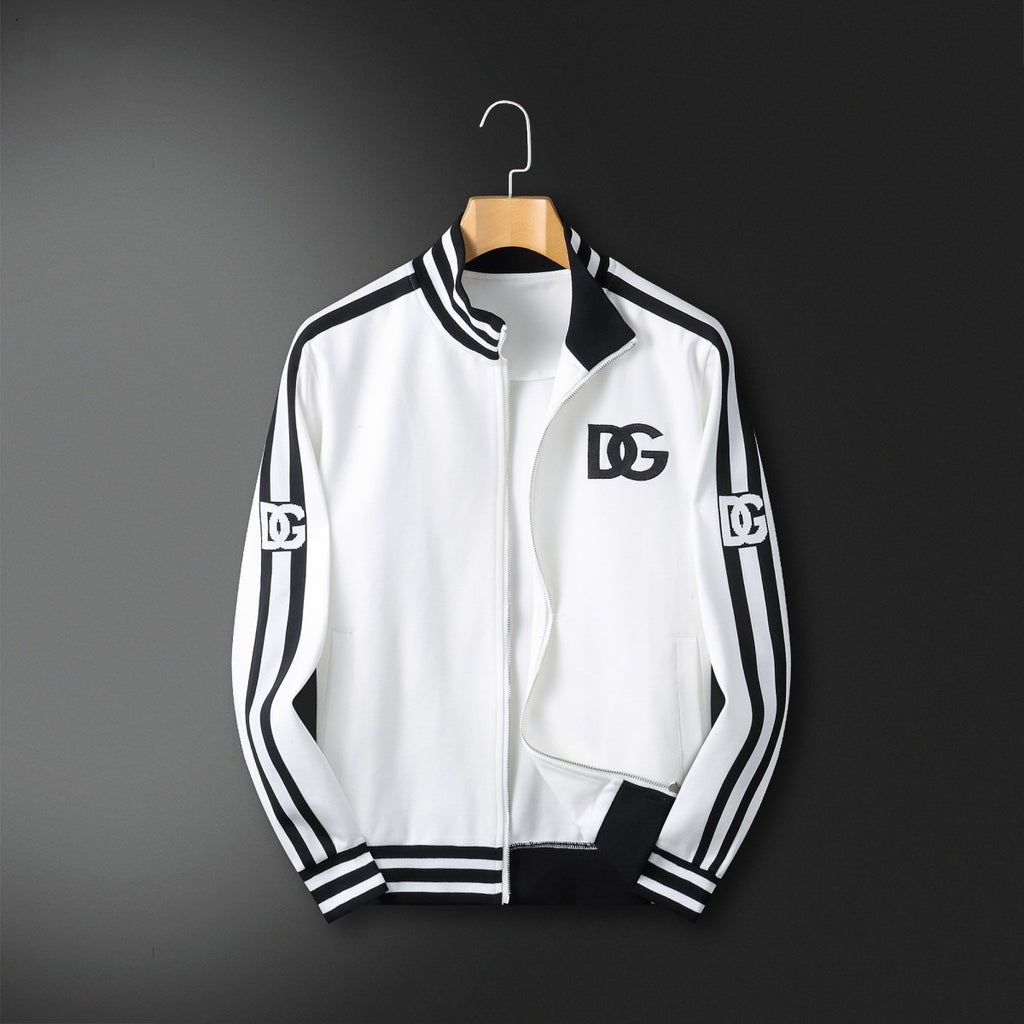 Striped Trim Zip Up Track Suit 2 Piece Jacket & Pants Set U310523