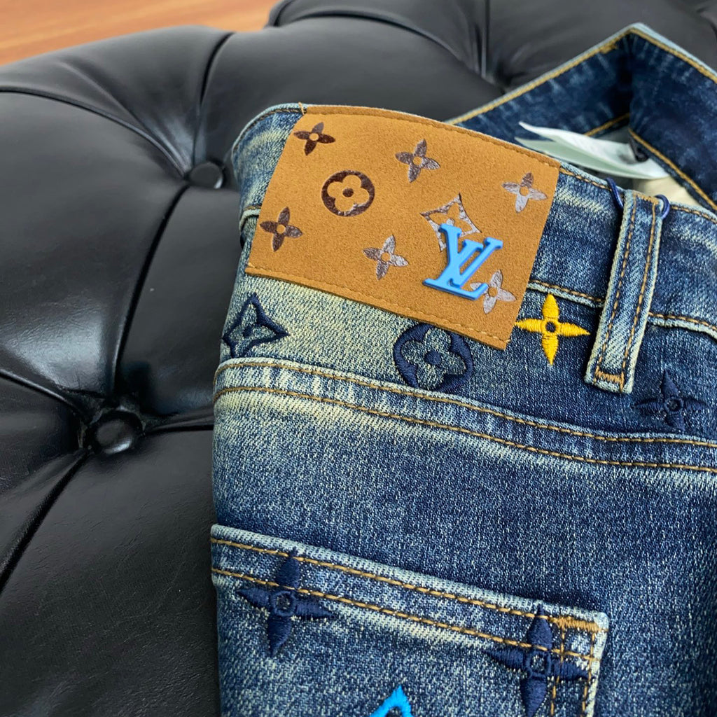 Multi-Color Embroidered Monogram Slim Jeans C261039