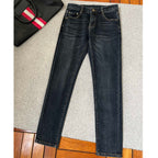 Gold Plaque Badge Slim Black Denim E260911