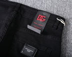 Solid Black Wash Metal Logo Plate Jeans V260814