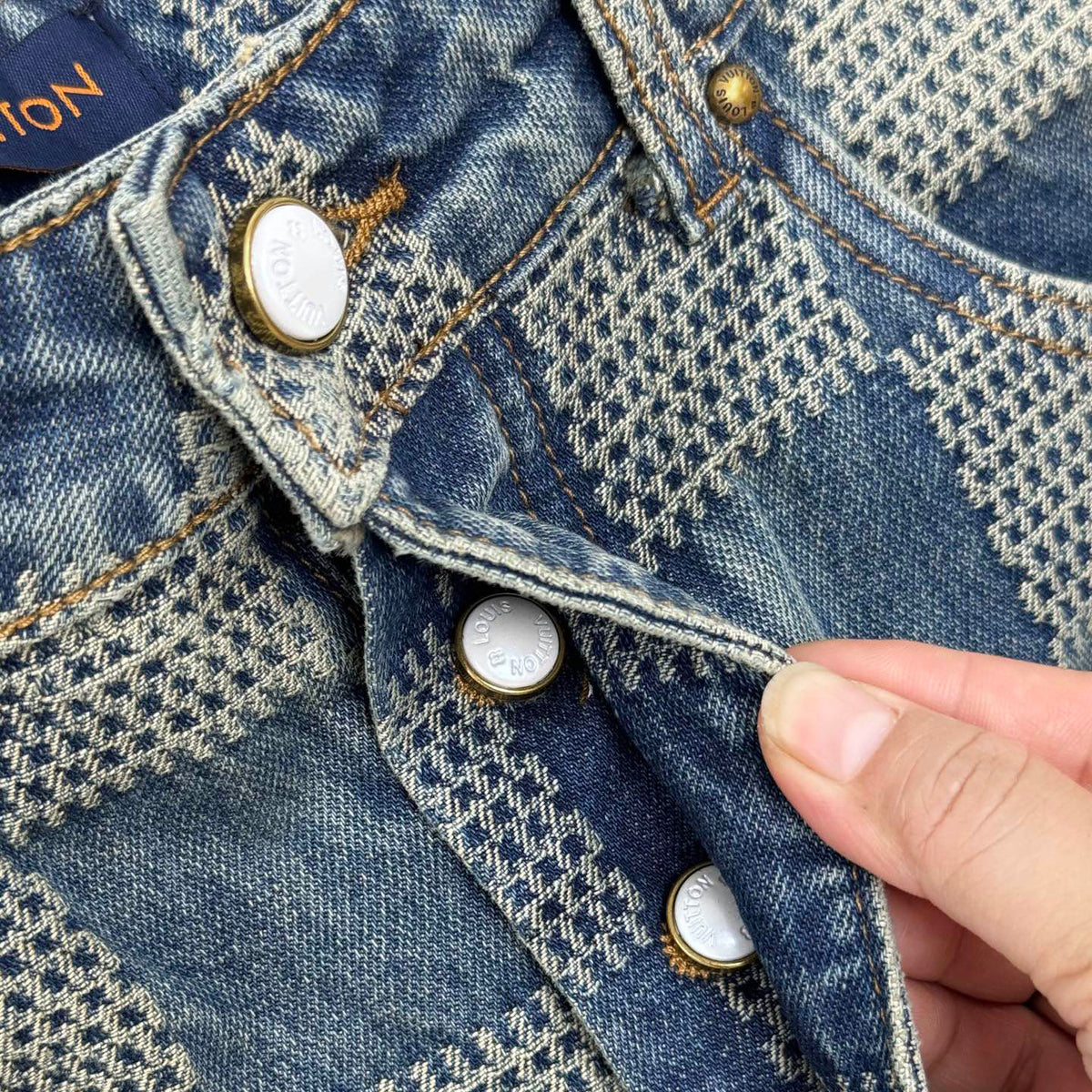 Vintage Blue Checkered Straight Jeans C261044