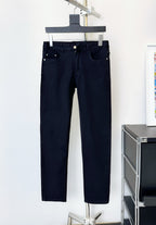 Black Solid Tone Logo Embroidered Jeans E260910