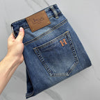 Back Pocket Letter Embroidered Vintage Blue Straight Denim Jeans P141005