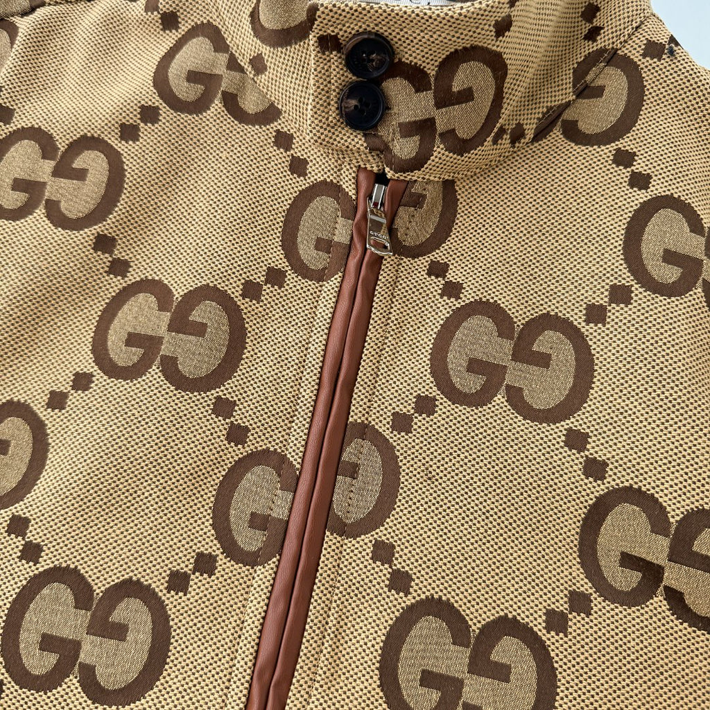Full Monogram Stand Collar Zip Jacket Retro Pattern Bomber Coat N050501