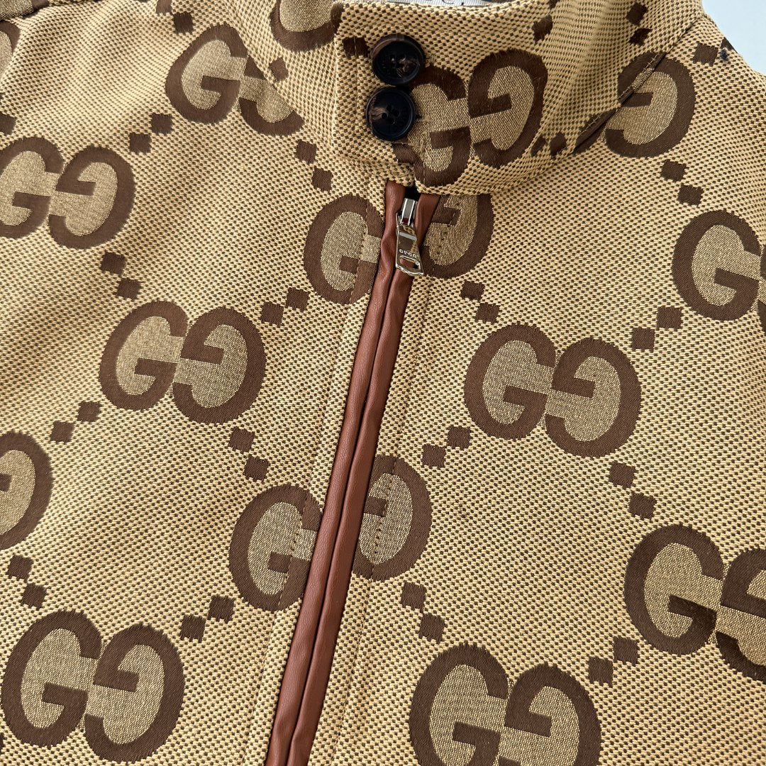 Full Monogram Stand Collar Zip Jacket Retro Pattern Bomber Coat N050501