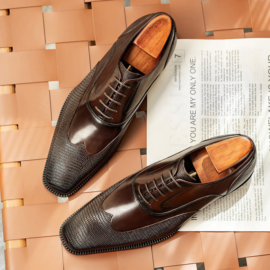 Wingtip Lizard Print Oxford Dress Shoes P050526