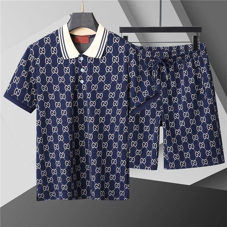 Allover Jacquard Polo Shirt & Shorts 2-Piece Set X269002