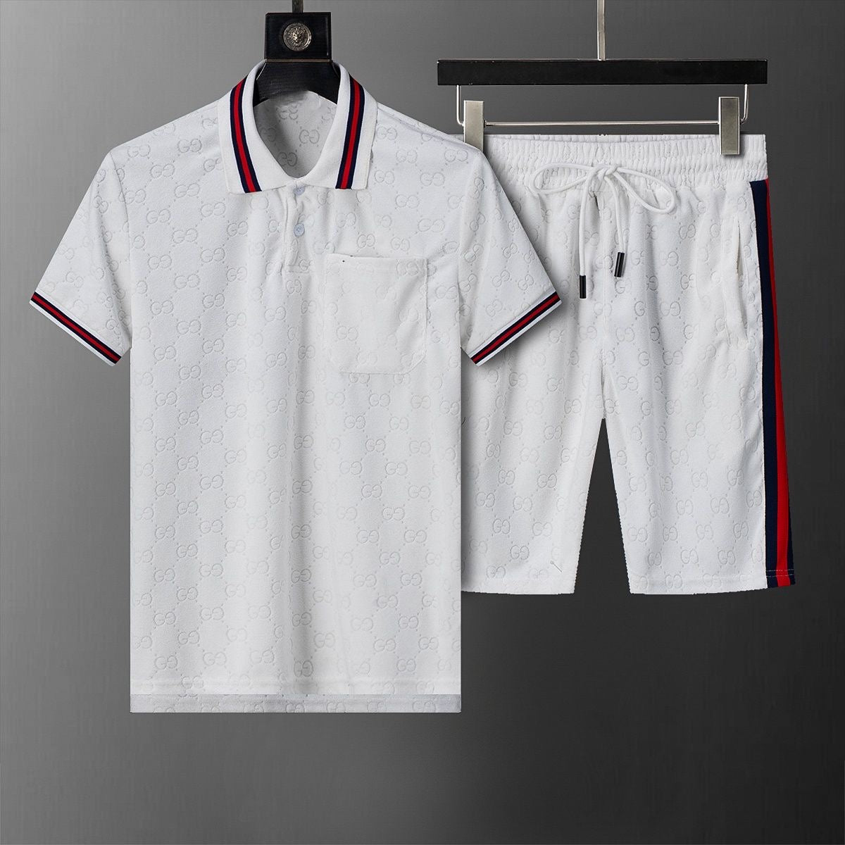 Allover Jacquard Polo Shirt & Shorts 2-Piece Set X269002