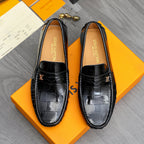 Glossy Grid Embossed Slip-On Loafer S283432