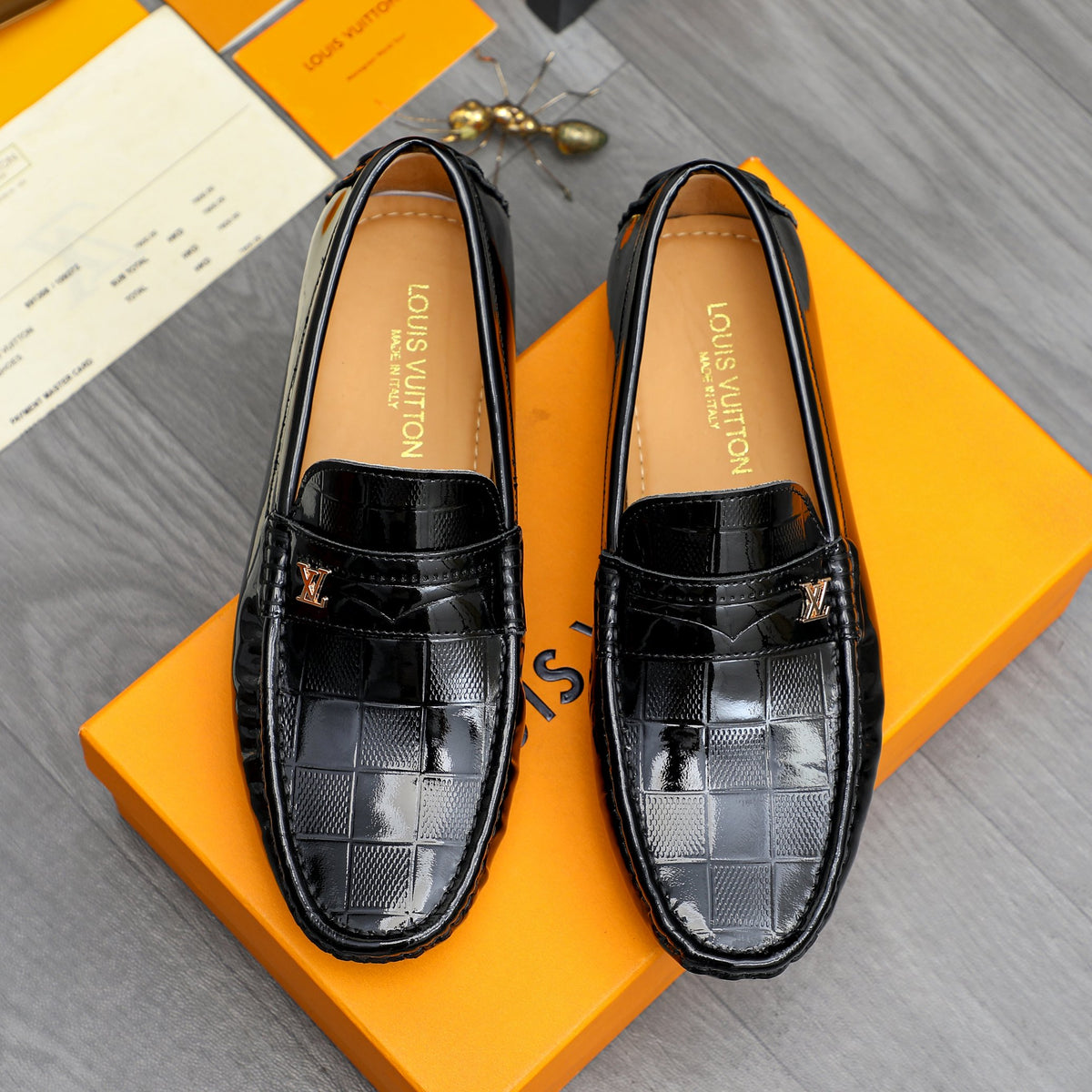 Glossy Grid Embossed Slip-On Loafer S283432