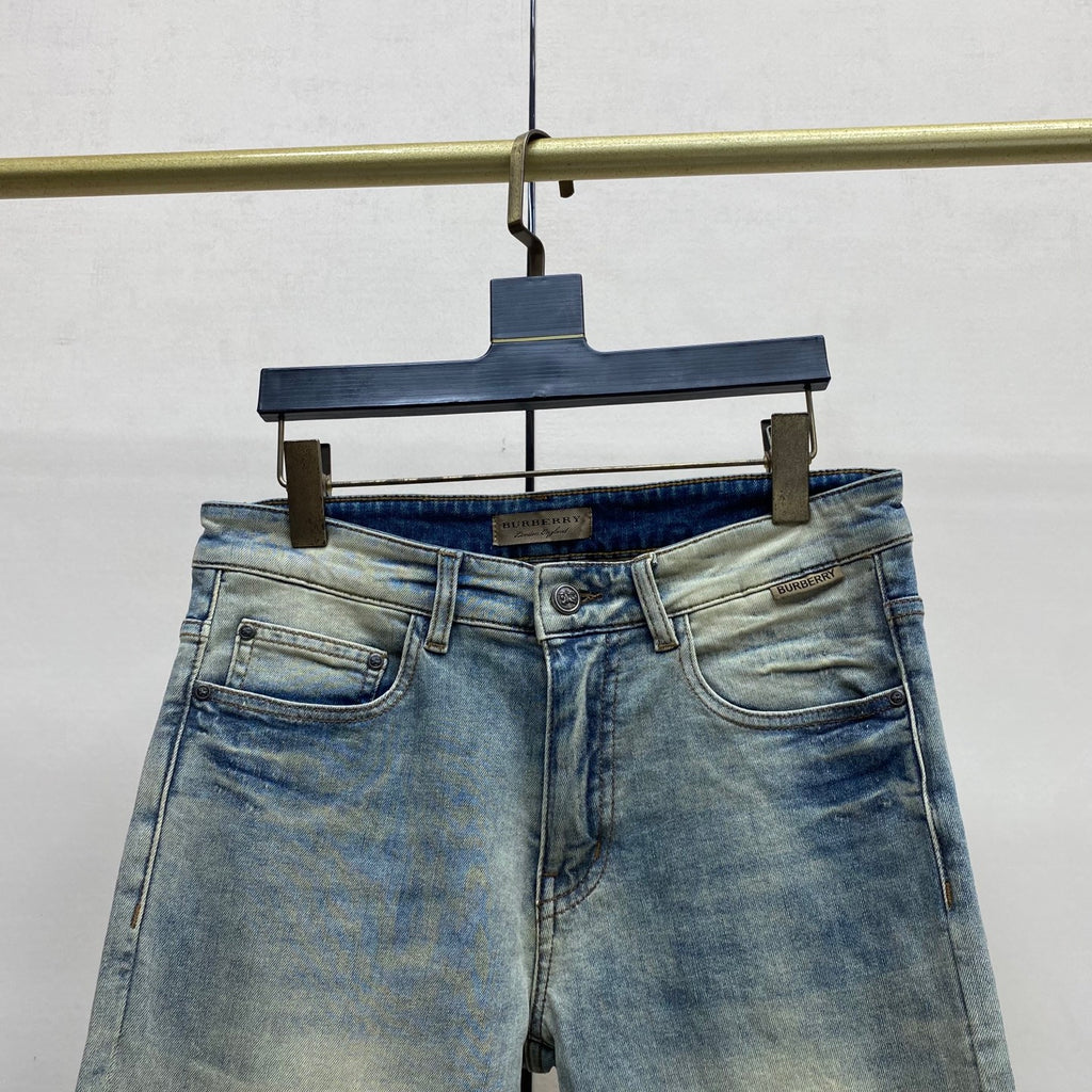 Faded Light Vintage Plaid Knight Print Slim Denim Jeans M260733
