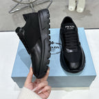 Smooth Leather Fabric Patchwork Triangle Logo Chunky Sole Sneakers S283411