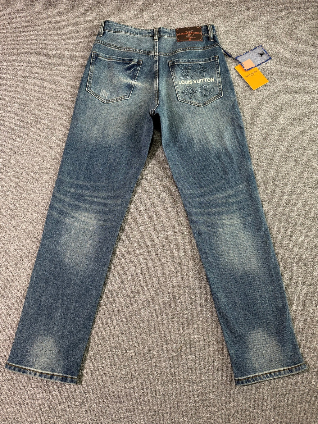 Stitched Monogram & Letter Print Pocket Slim Fit Denim M260701