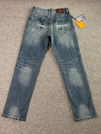 Stitched Monogram & Letter Print Pocket Slim Fit Denim M260701
