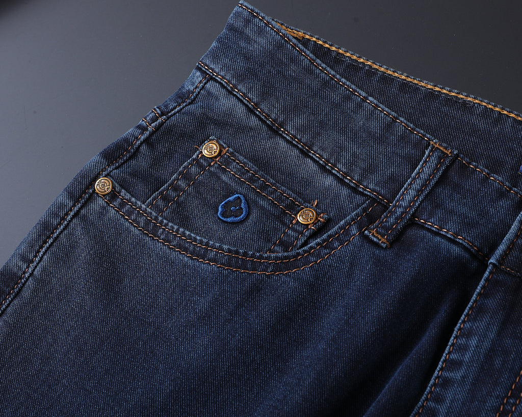 Dark Indigo Monogram Embroidered Slim Denim V260846