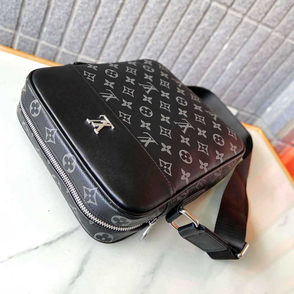 Printed Fabric Leather Trim Square Crossbody Messenger Bag B101007