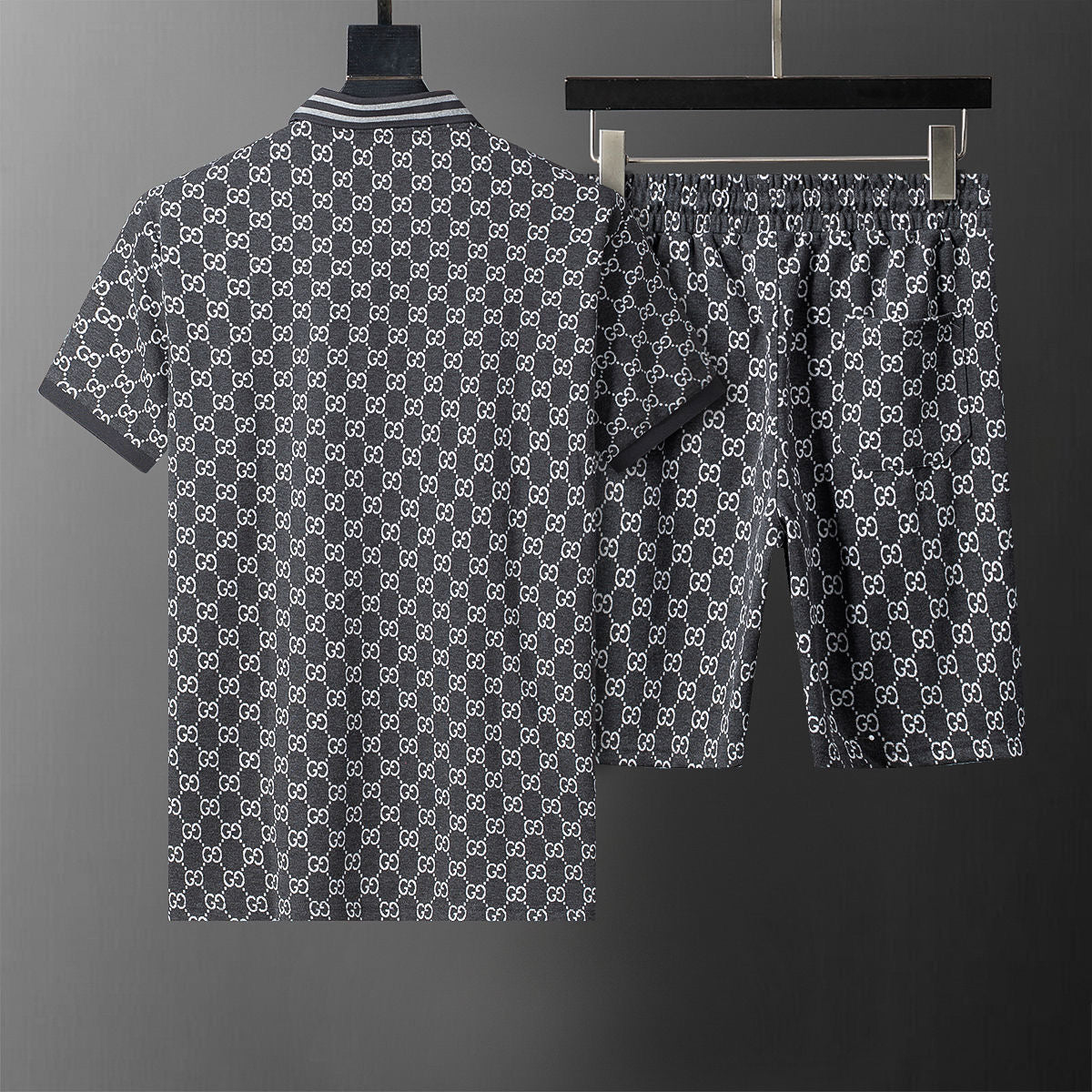 Allover Jacquard Polo Shirt & Shorts 2-Piece Set X269002
