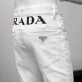White Waistband Logo Print Triangle Logo Slim Jeans C261007