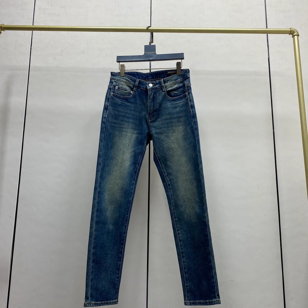 Vintage Dark Blue Printed Logo Slim Jeans E260905