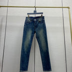 Vintage Dark Blue Printed Logo Slim Jeans E260905