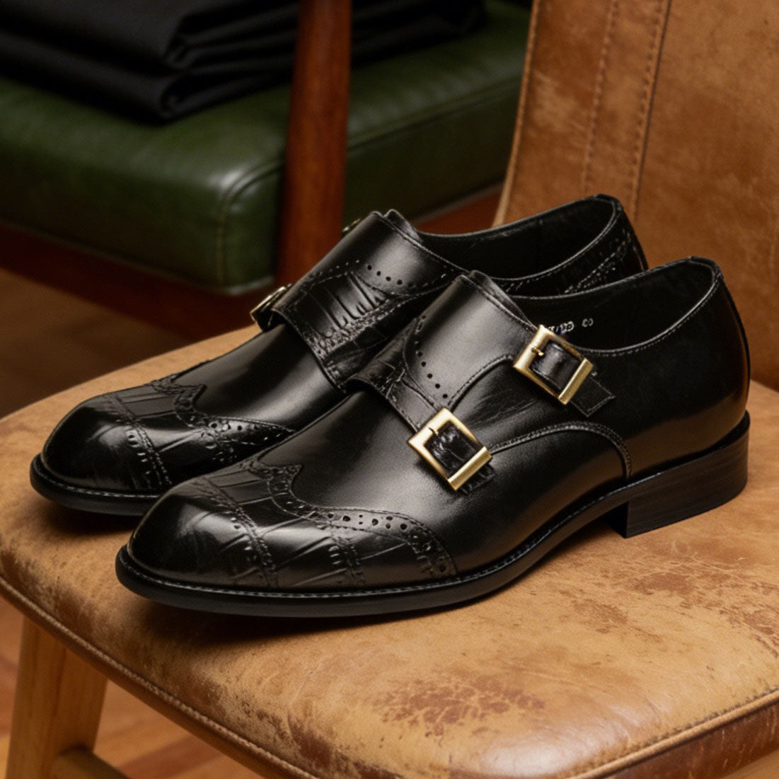 Wingtip Brogue Double Monk Strap Shoes Y101150