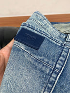 Vintage Faded Blue Leather Patch Jeans E260943