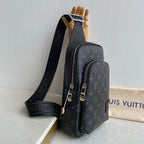 Printed Fabric Metal Logo Vertical Chest Sling Bag B101009