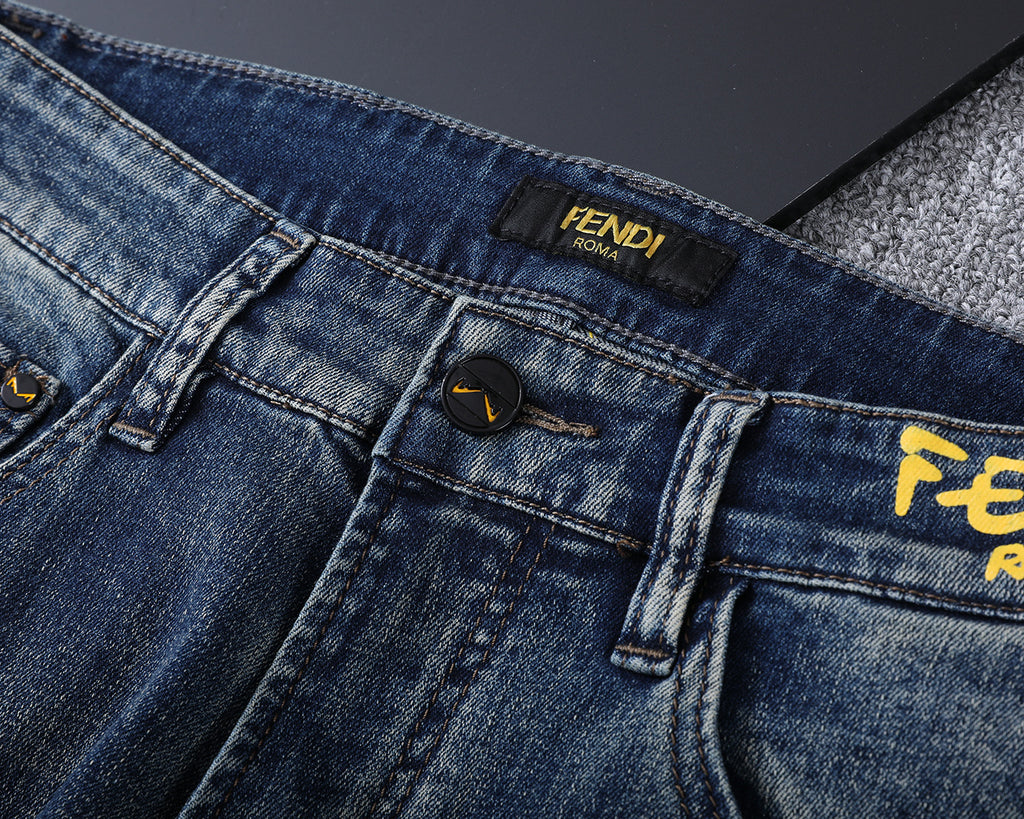Monogram Letter Printed Pocket Slim Fit Denim V260816