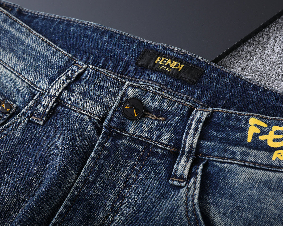 Monogram Letter Printed Pocket Slim Fit Denim V260816