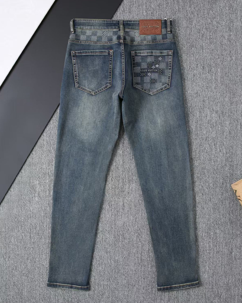 Vintage Blue Check Monogram Mens Jeans E260933