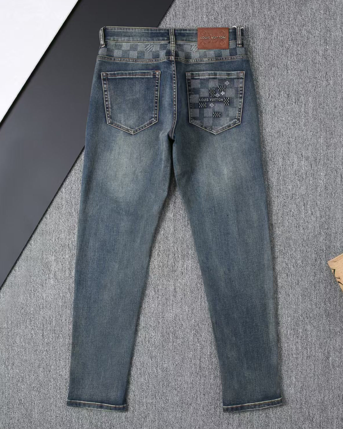 Vintage Blue Check Monogram Mens Jeans E260933