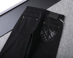 Solid Black Wash Embossed Monogram Jeans V260815