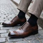 Cap Toe Spliced Texture Oxford Shoes Lace-Up Formal Dress Shoes Y101115