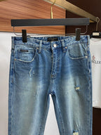 Light Blue Vintage Metal Plate Slim Denim Jeans M260735
