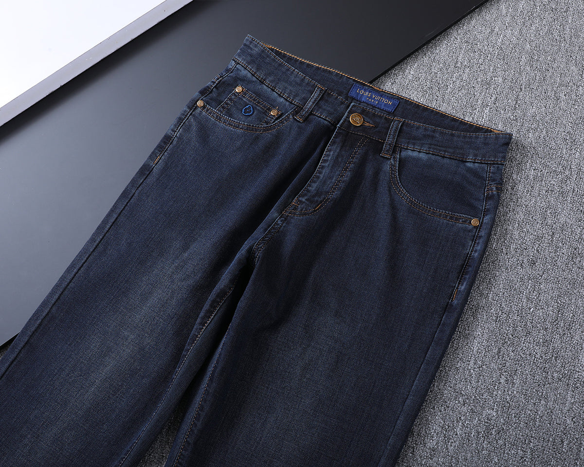 Dark Indigo Monogram Embroidered Slim Denim V260846